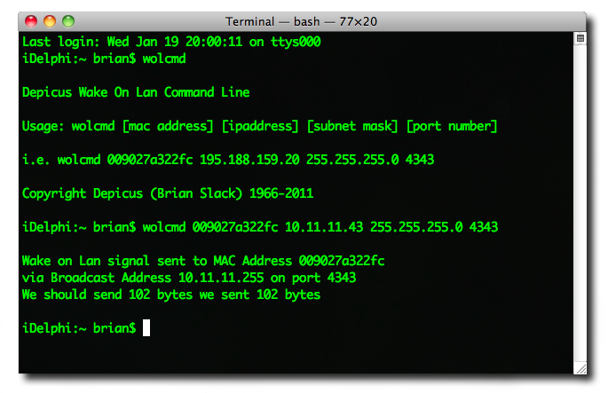 Wake on Lan Command Line for OS X