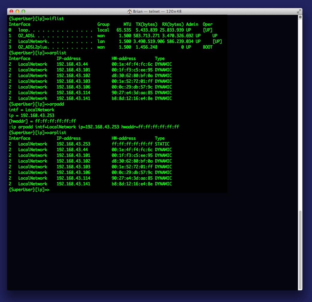 setting a static arp entry